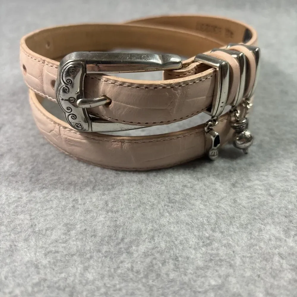 Brighton Onyx Leather Belt Women's Size 30 Pink Alligator Grain Golf Charms‎
